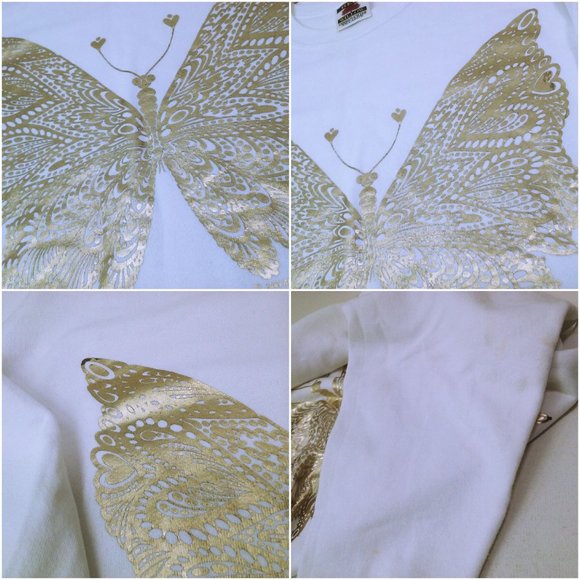 Vintage '89 Red Willow USA-made Golden Metallic Butterfly Sweatshirt -XXL White - Picture 8 of 10